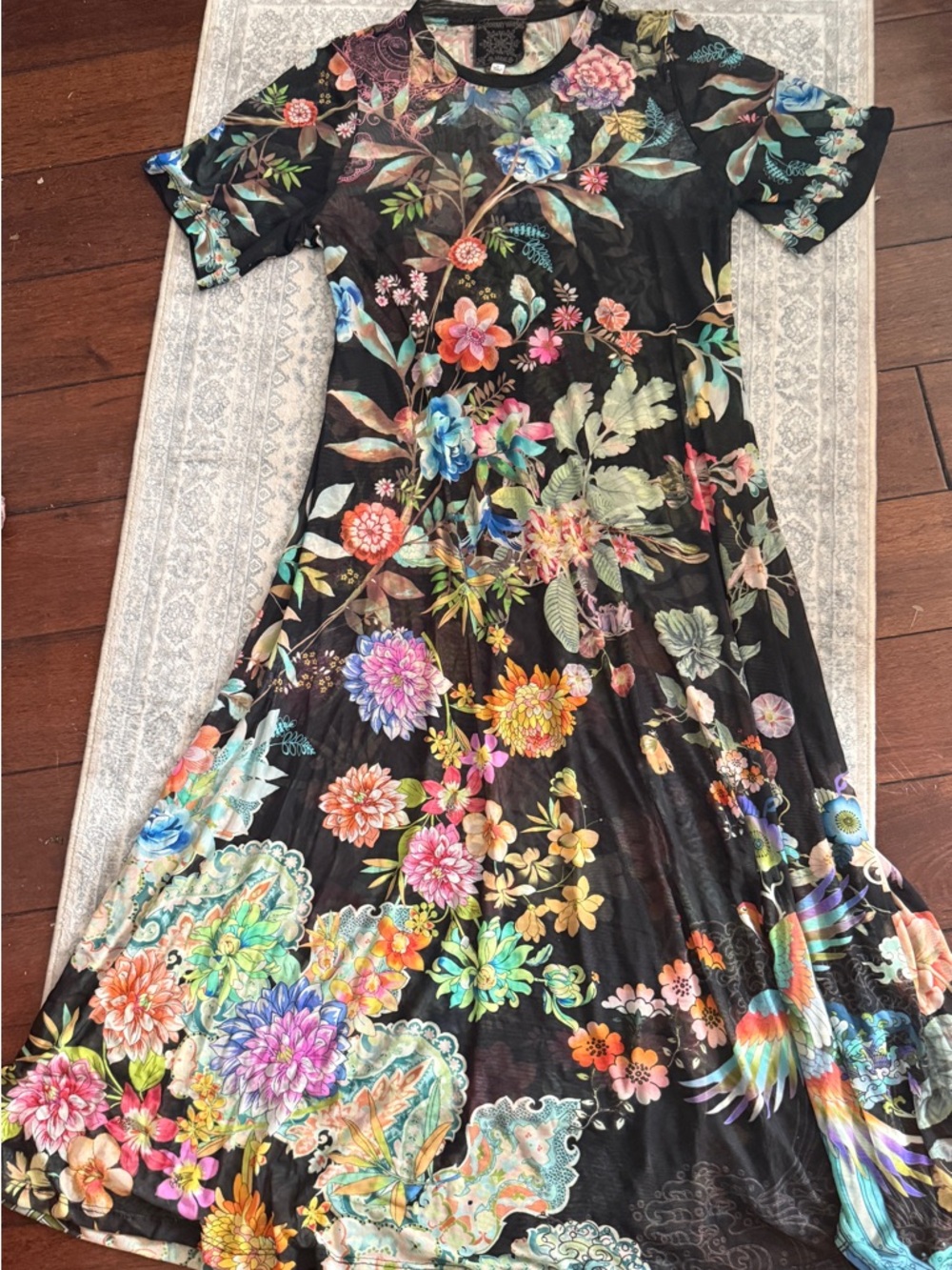 Johnny Was Black Floral Maxi Dress with Multicolor Bouquet